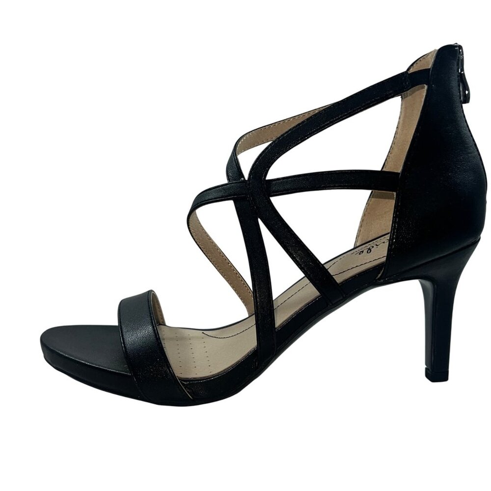 LifeStride Masquerade Black Strappy Heeled Sandals Zipper Back Closure Size 10W